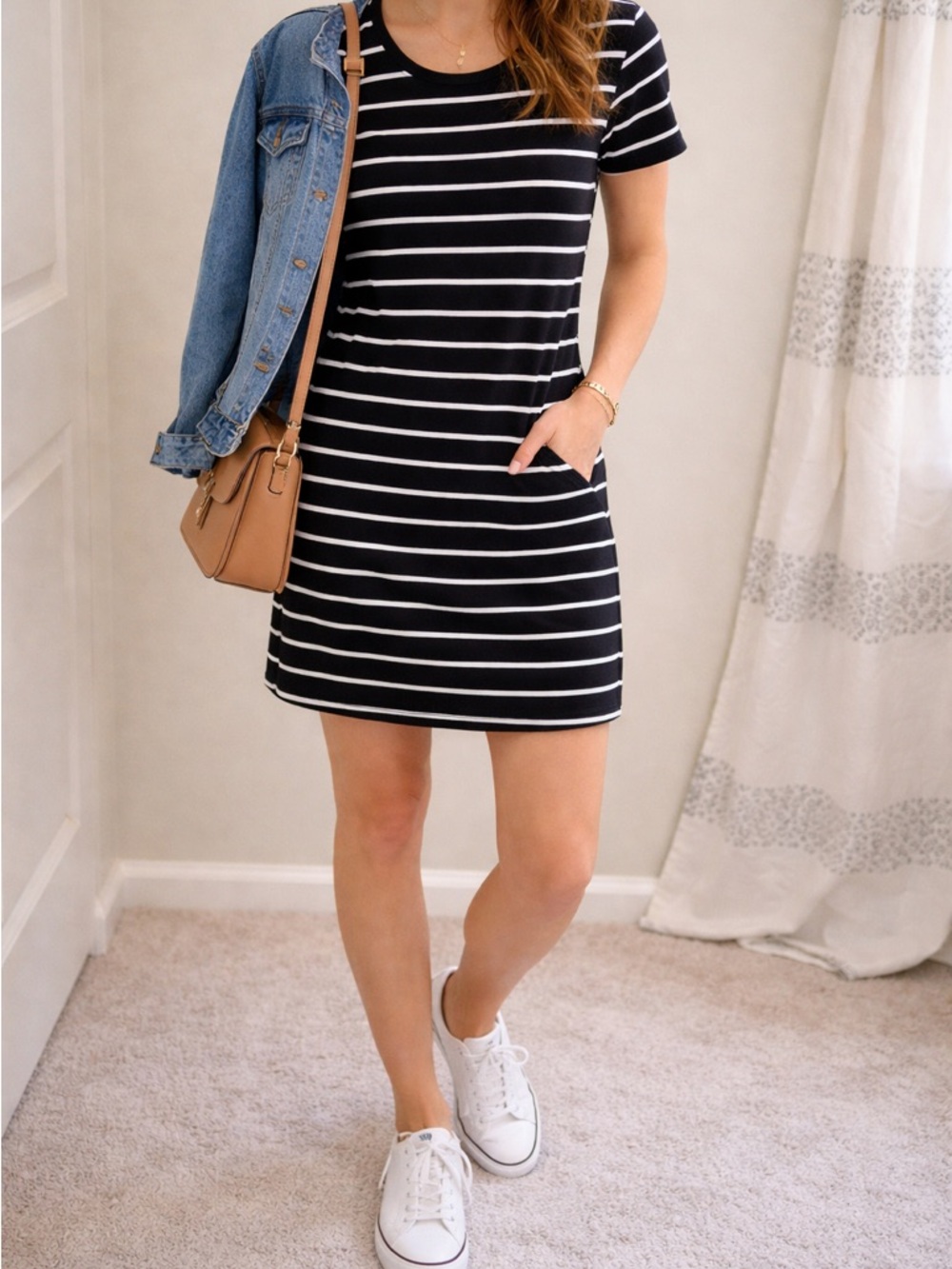 Black & White Striped T-Shirt Dress – Casual & Comfortable